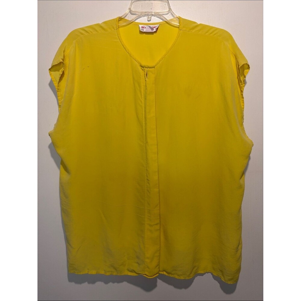 Jack Mulqueen 100% Silk Yellow Boxy Sleeveless Blouse Spring Boho Size XL